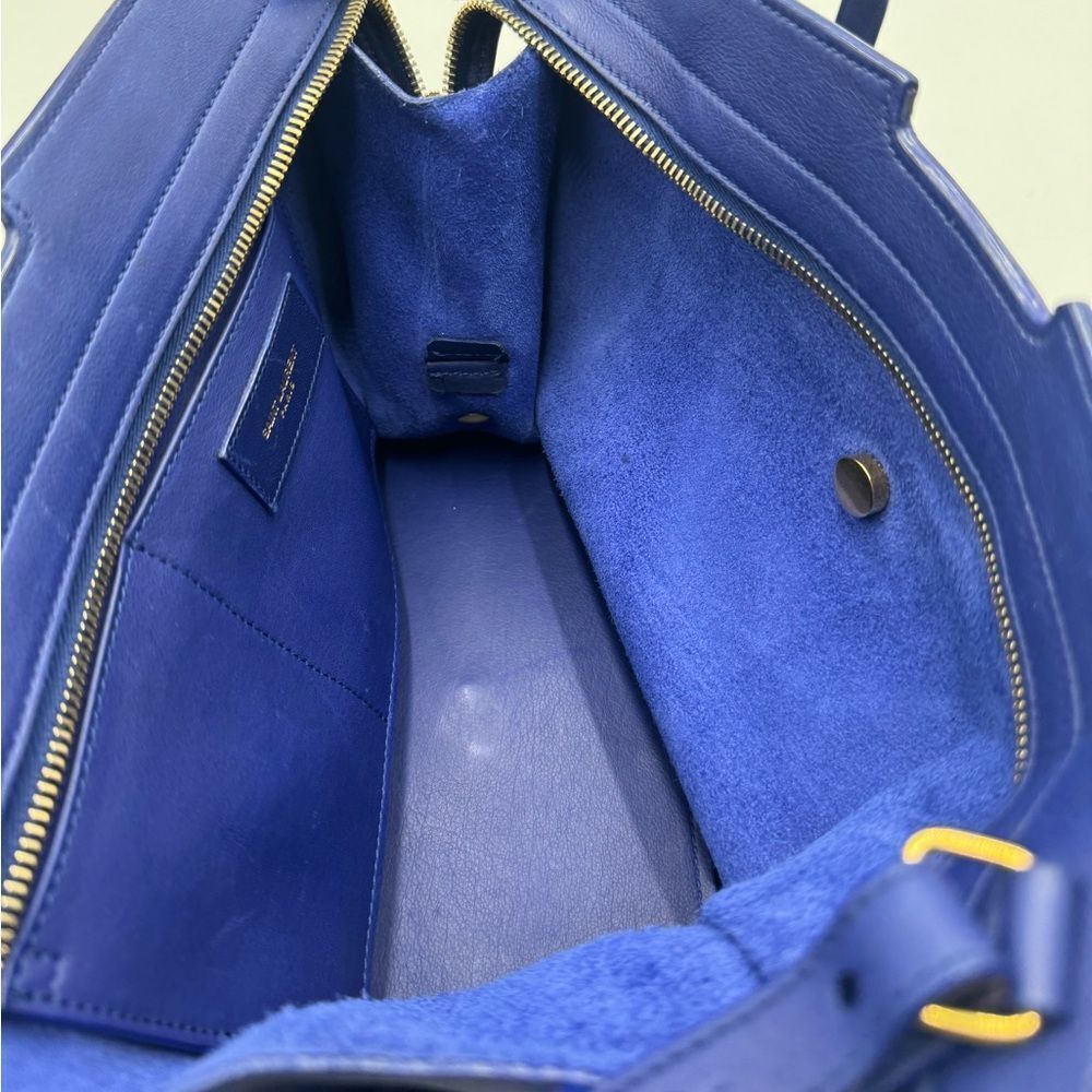 Auth Saint Laurent Small Classic Ligne Y Blue Leather Paris Chyc Cabas Tote 2way - Picture 13 of 15